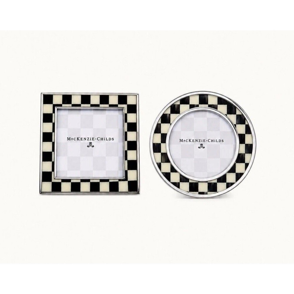 NEW MacKenzie-Childs Courtly Check Silver Plated Frames Set of 2 in Gift Box